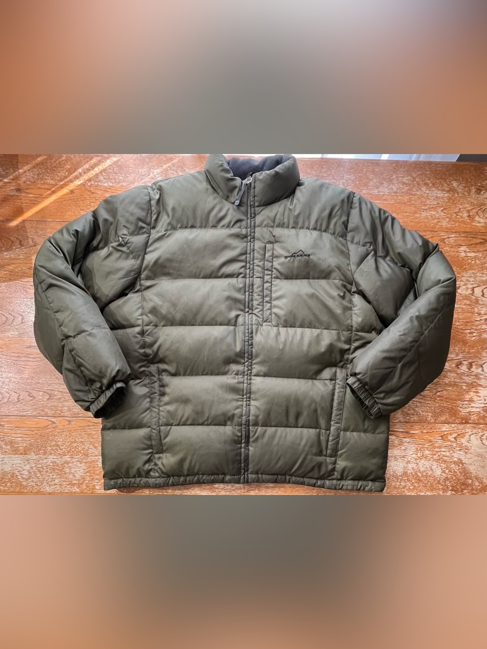 Eddie Bauer Full Zip Outdoor Solid Moss Green Goose Down Puffer Jacket Size XXL